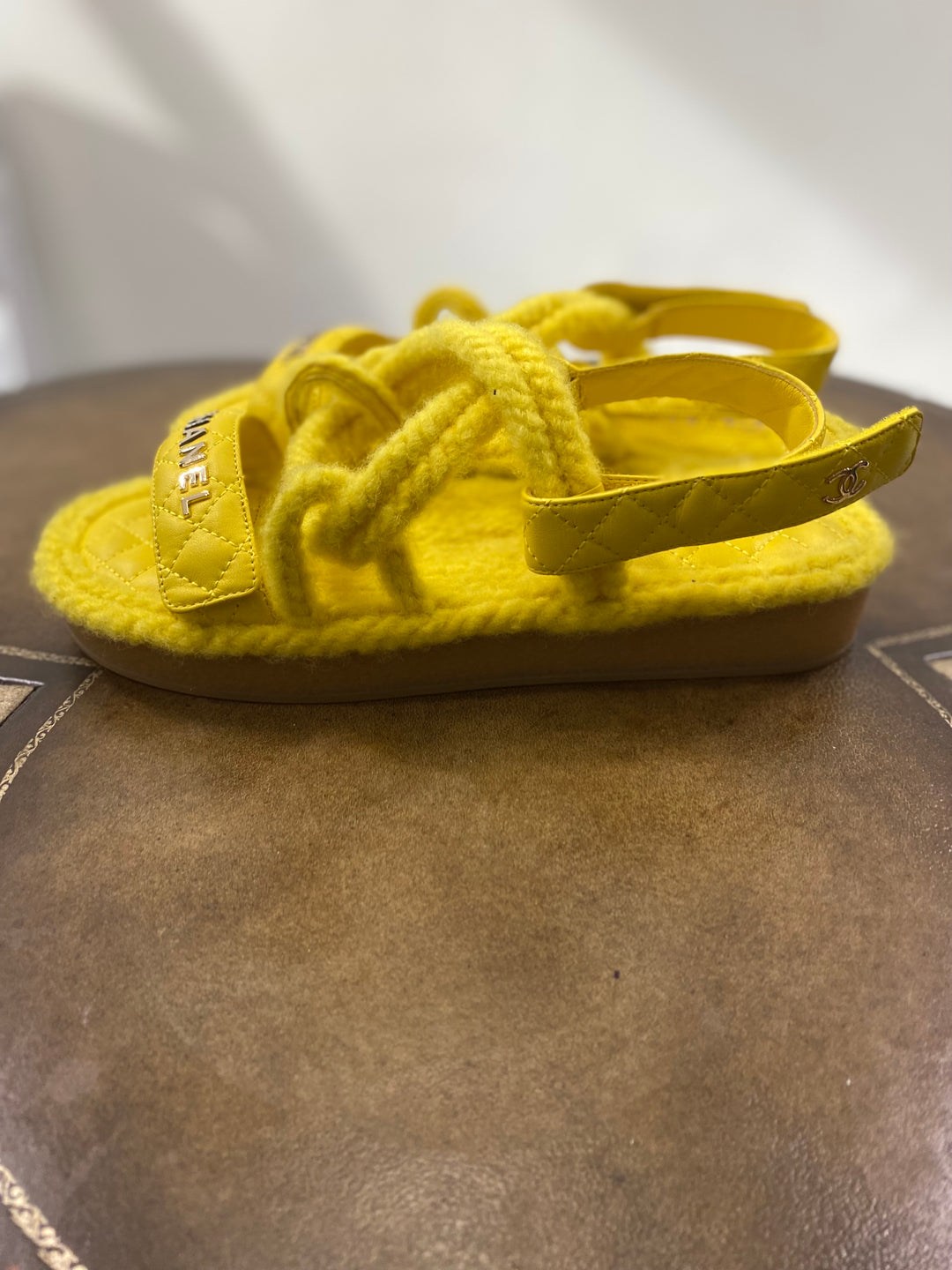 CHANEL QUILTED LOGO CORD &amp; LAMBSKIN SANDALS