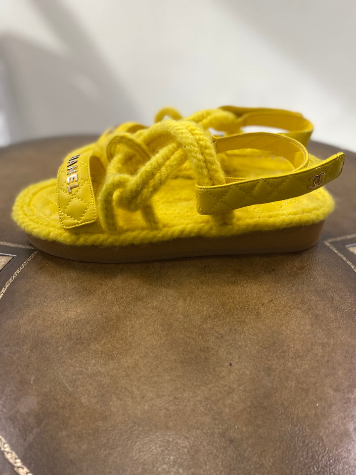 CHANEL QUILTED LOGO CORD &amp; LAMBSKIN SANDALS