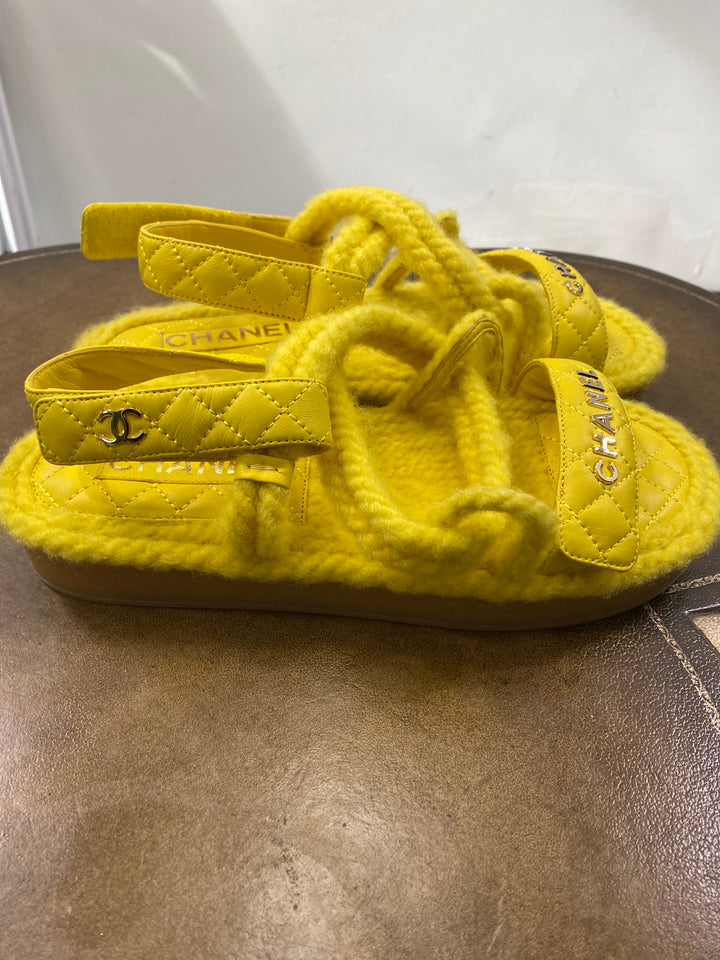 CHANEL QUILTED LOGO CORD &amp; LAMBSKIN SANDALS