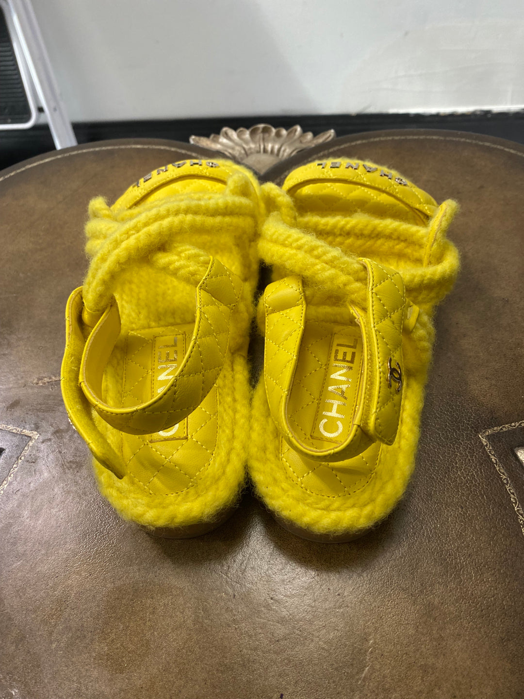 CHANEL QUILTED LOGO CORD &amp; LAMBSKIN SANDALS