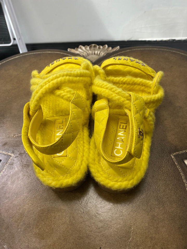 CHANEL QUILTED LOGO CORD &amp; LAMBSKIN SANDALS