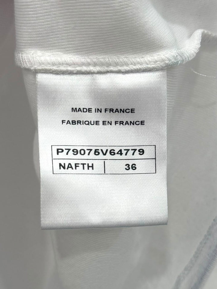 CHANEL PEARL BOW EMBELLISHED COTTON JERSEY T-SHIRT