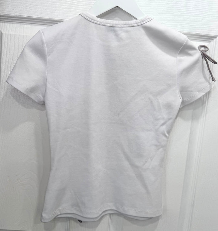 CHANEL PEARL BOW EMBELLISHED COTTON JERSEY T-SHIRT