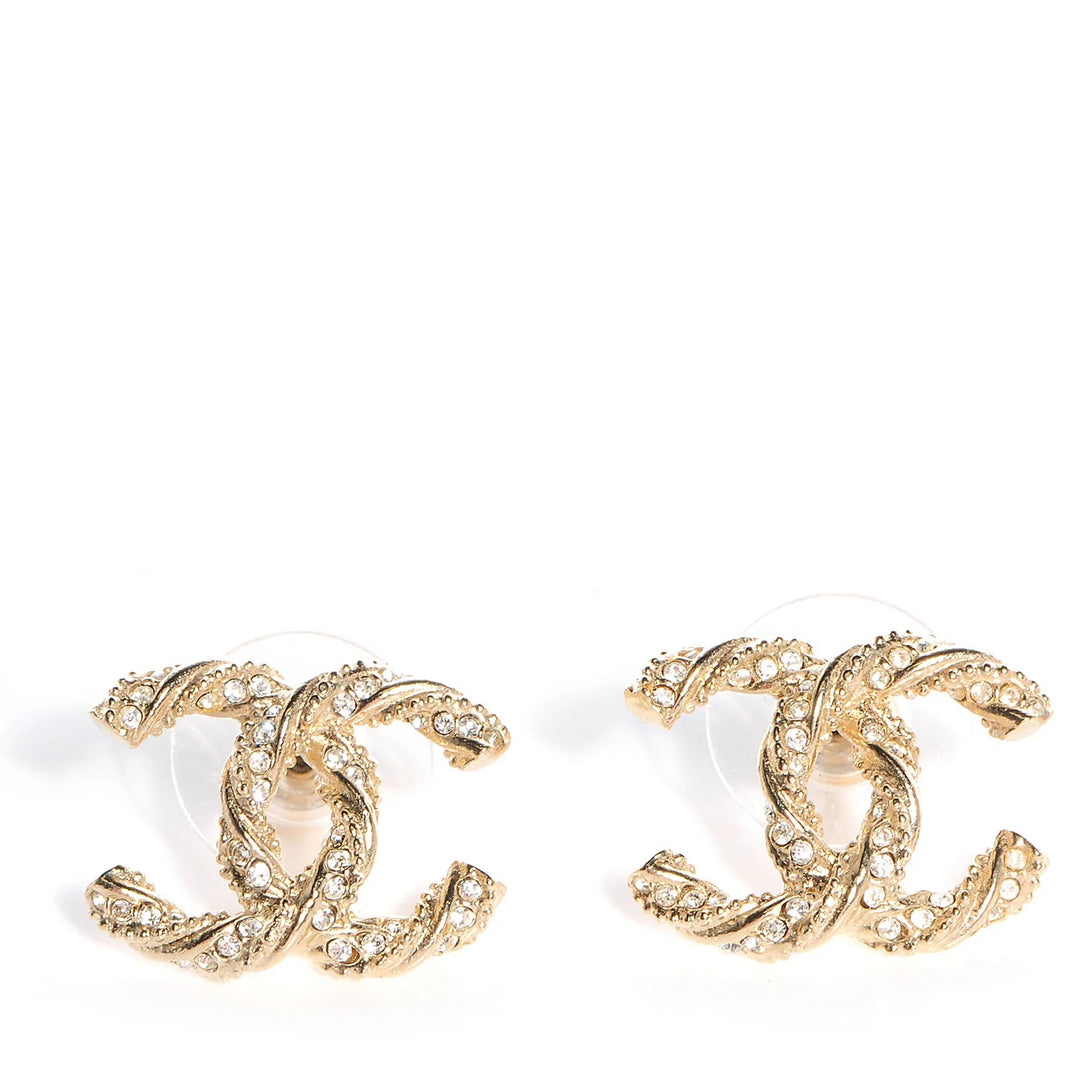 CHANEL STRSS TWISTED CC CRYSTAL STUD EARRINGS