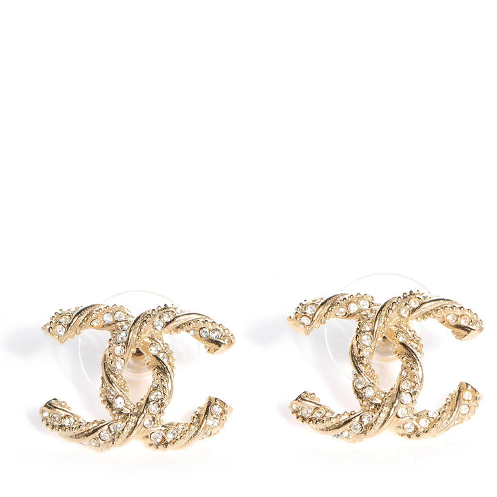 CHANEL STRSS TWISTED CC CRYSTAL STUD EARRINGS