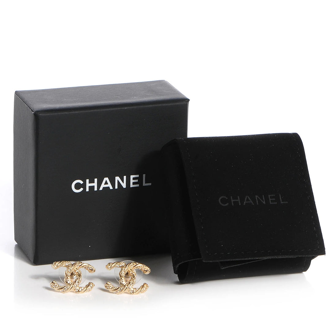 CHANEL STRSS TWISTED CC CRYSTAL STUD EARRINGS