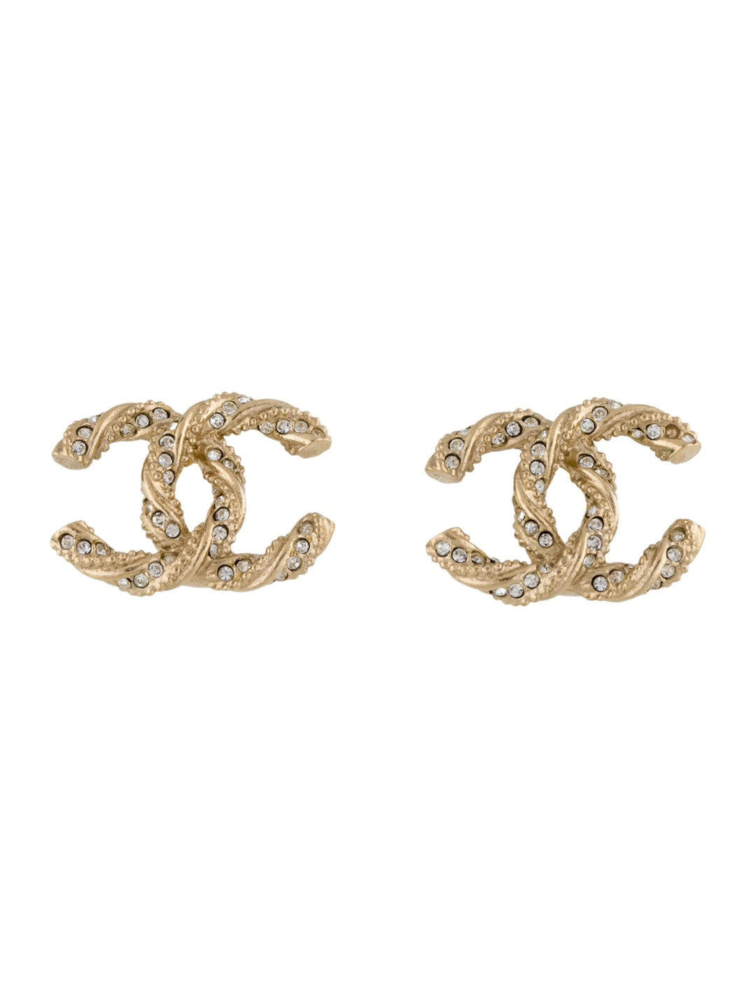 CHANEL STRSS TWISTED CC CRYSTAL STUD EARRINGS