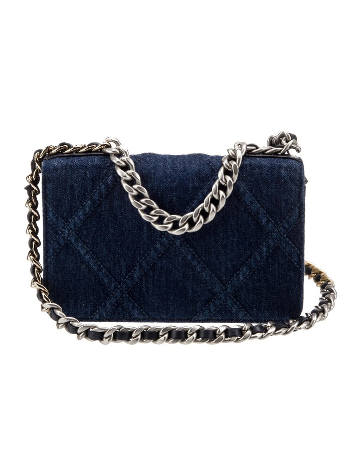 CHANEL DENIM QUILTED CHANEL 19 WALLET ON CHAIN