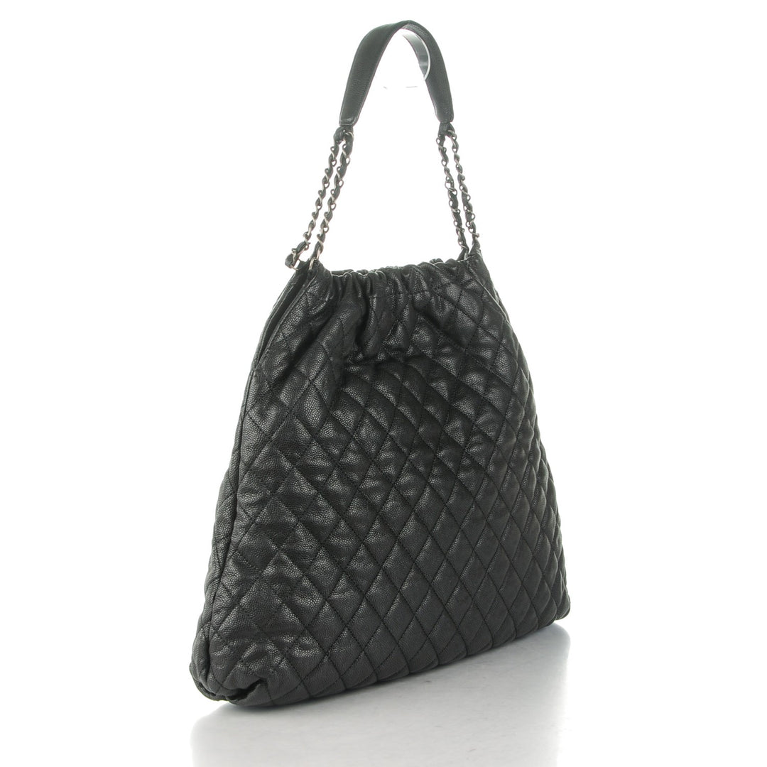 CHANEL GLAZED CAVIAR LEATHER QUILTED LARGE ELASTIC SHOULDER BAG