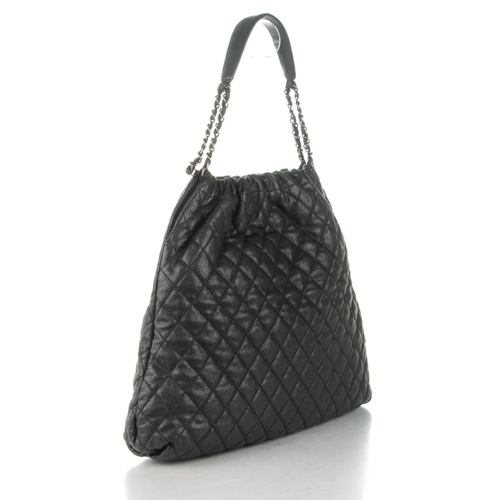 CHANEL GLAZED CAVIAR LEATHER QUILTED LARGE ELASTIC SHOULDER BAG