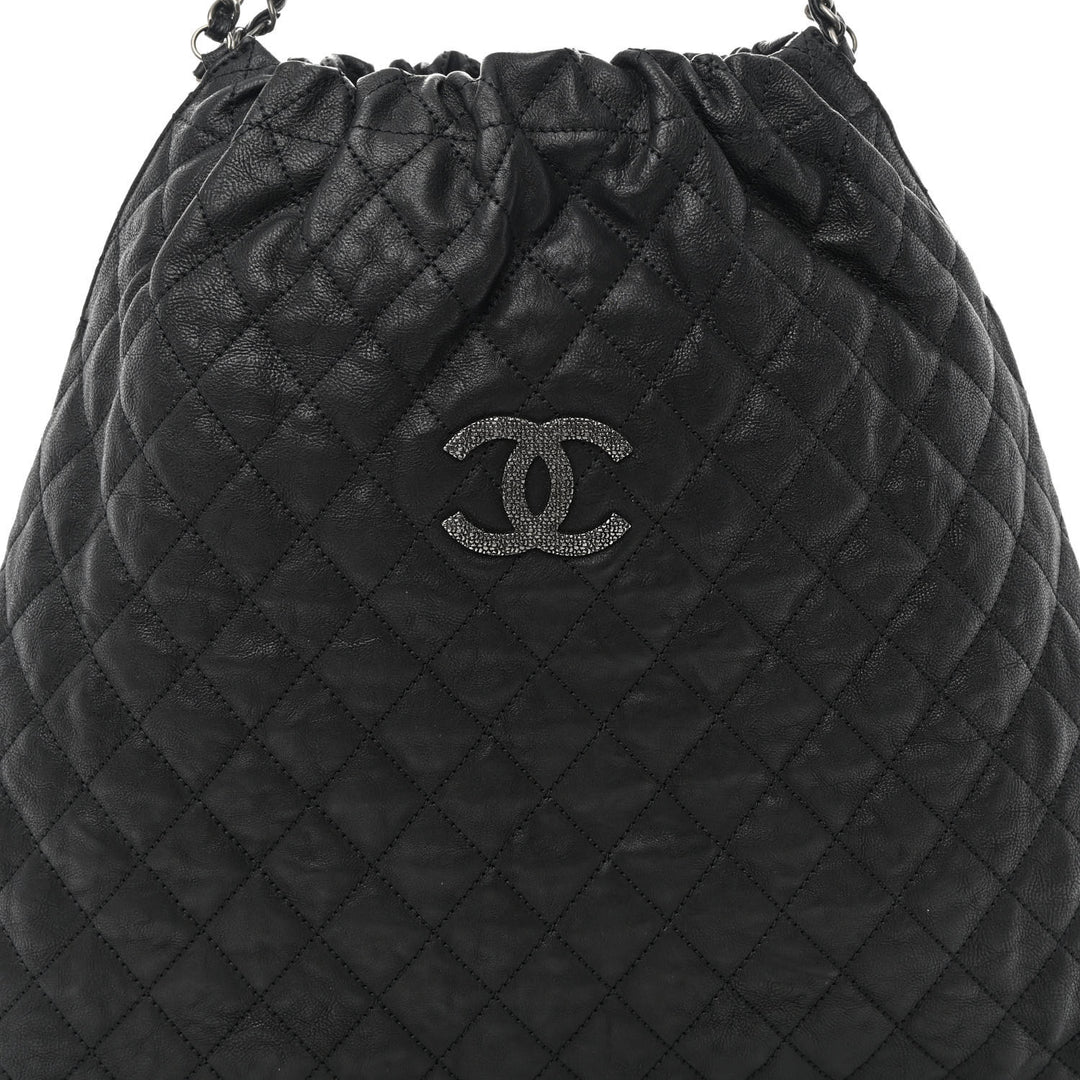 CHANEL GLAZED CAVIAR LEATHER QUILTED LARGE ELASTIC SHOULDER BAG