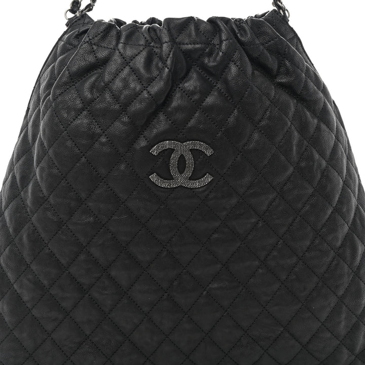 CHANEL GLAZED CAVIAR LEATHER QUILTED LARGE ELASTIC SHOULDER BAG