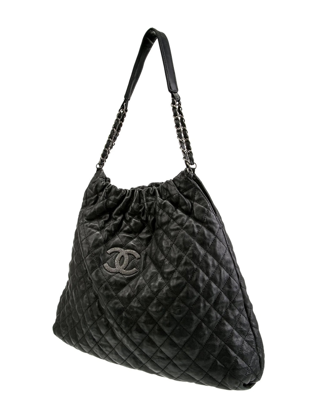 CHANEL GLAZED CAVIAR LEATHER QUILTED LARGE ELASTIC SHOULDER BAG