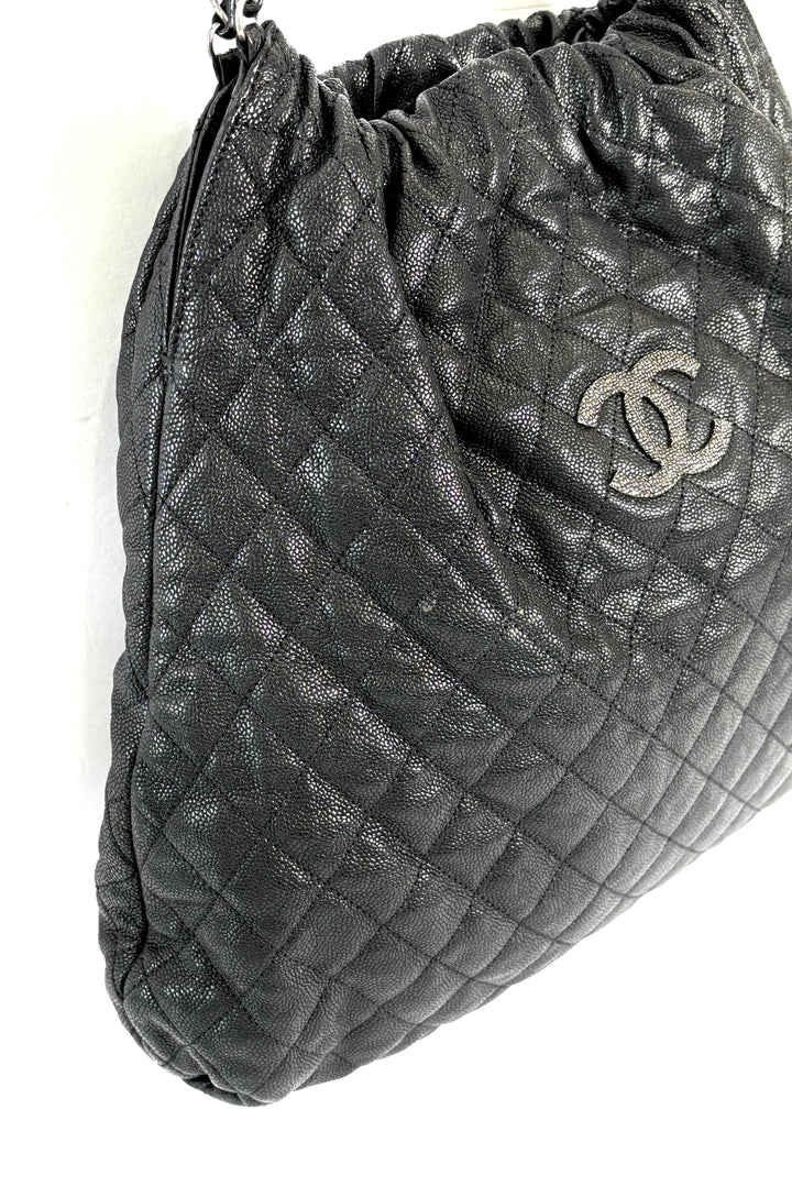 CHANEL GLAZED CAVIAR LEATHER QUILTED LARGE ELASTIC SHOULDER BAG