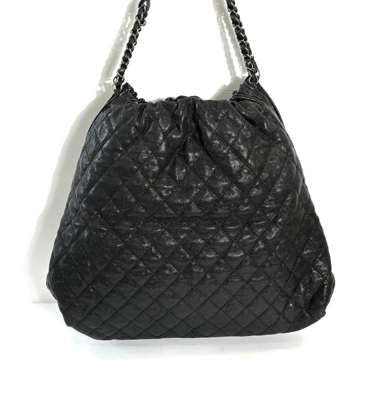 CHANEL GLAZED CAVIAR LEATHER QUILTED LARGE ELASTIC SHOULDER BAG