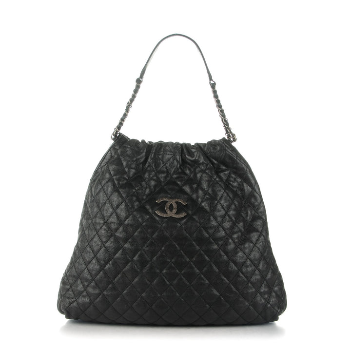 CHANEL GLAZED CAVIAR LEATHER QUILTED LARGE ELASTIC SHOULDER BAG