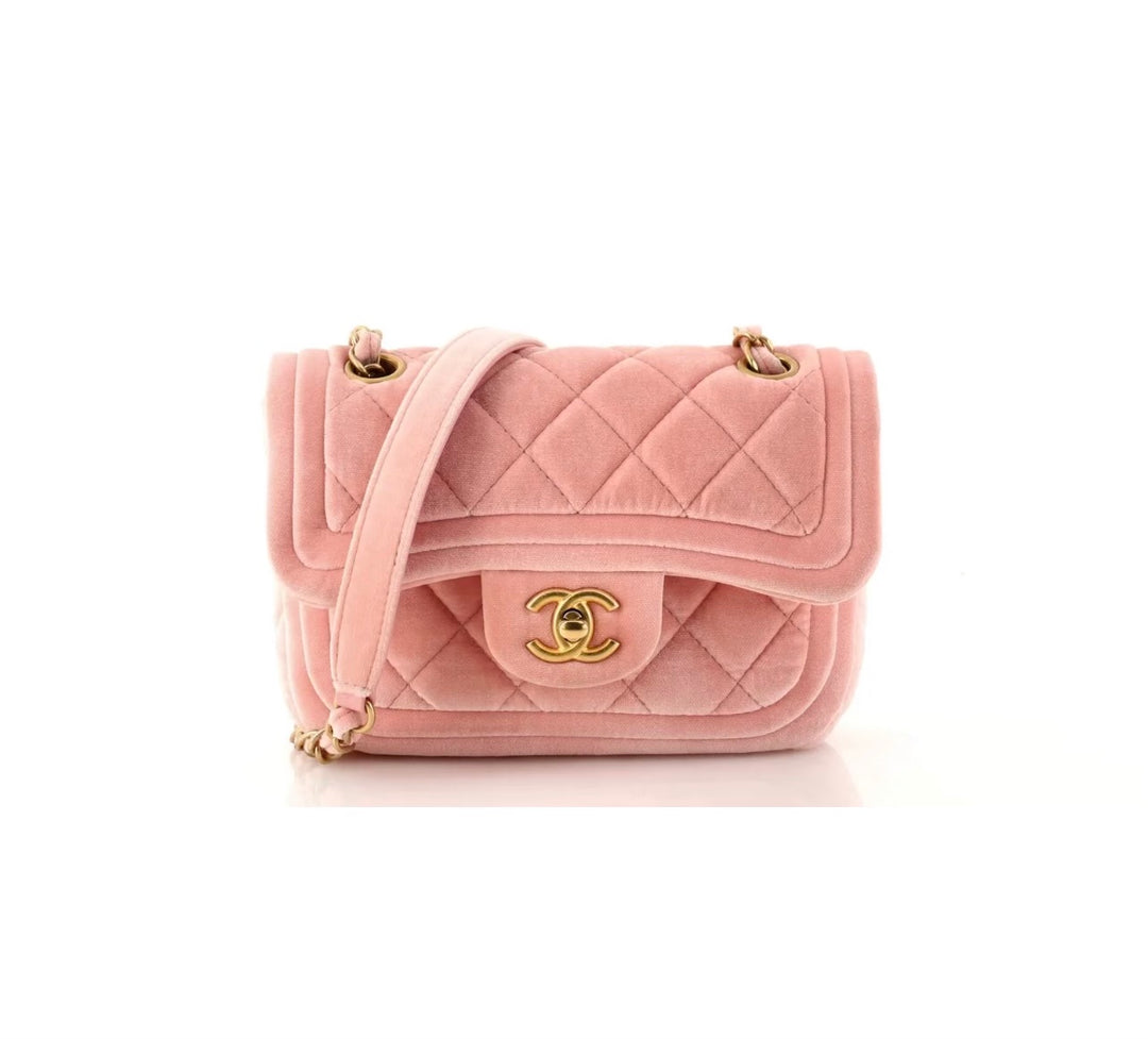 CHANEL QUILTED VELVET DOUBLE FRAME MINI FLAP BAG