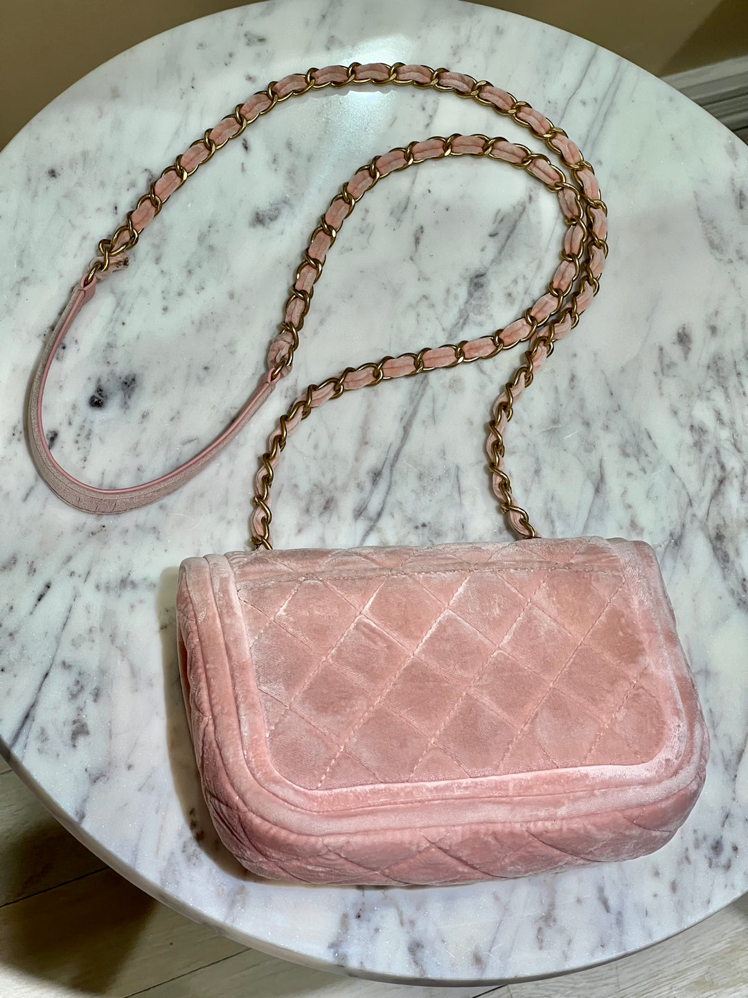 CHANEL QUILTED VELVET DOUBLE FRAME MINI FLAP BAG – Caroline's