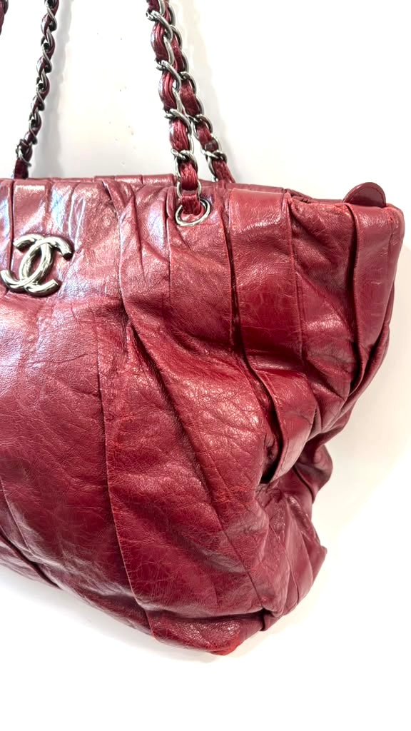 CHANEL CC GLAZED TWISTED CALFSKIN LEATHER LARGE TOTE BAG