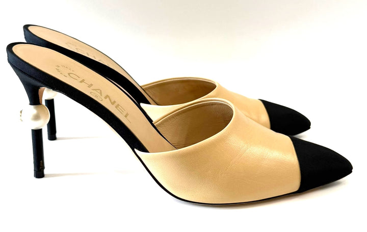 CHANEL GOATSKIN LEATHER CAP TOE MULES