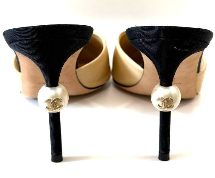 CHANEL GOATSKIN LEATHER CAP TOE MULES