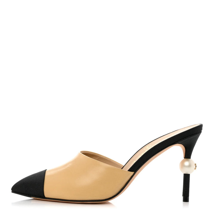 CHANEL GOATSKIN LEATHER CAP TOE MULES