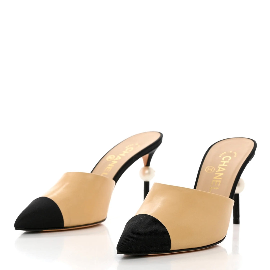 CHANEL GOATSKIN LEATHER CAP TOE MULES