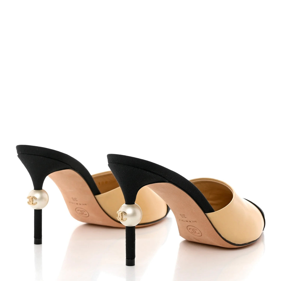 CHANEL GOATSKIN LEATHER CAP TOE MULES