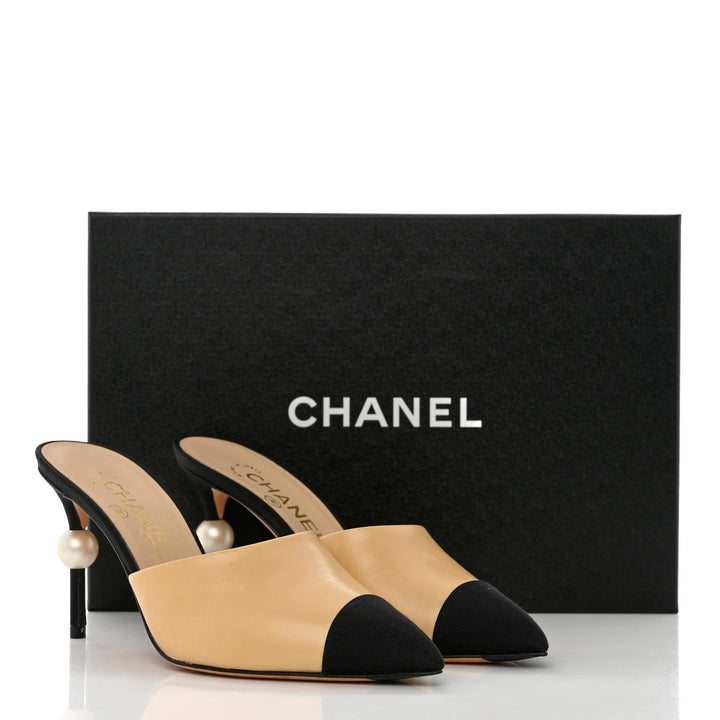 CHANEL GOATSKIN LEATHER CAP TOE MULES