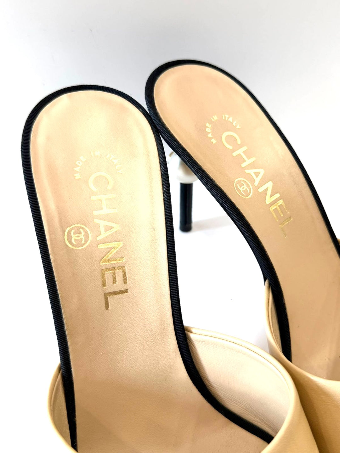 CHANEL GOATSKIN LEATHER CAP TOE MULES