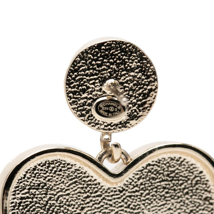 CHANEL GOLD PLATED FAUX PEARL STRASS &amp; RESIN HEART DROP EARRINGS