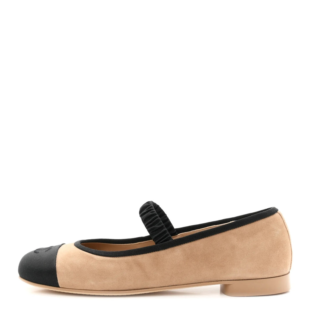 CHANEL GROSGRAIN SUEDE GOATSKIN MARY JANE BALLET FLATS
