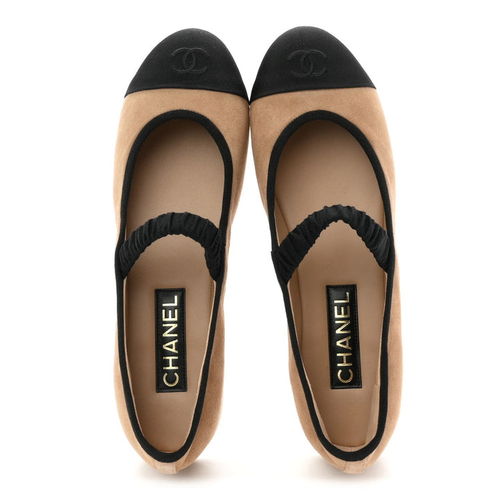 CHANEL GROSGRAIN SUEDE GOATSKIN MARY JANE BALLET FLATS