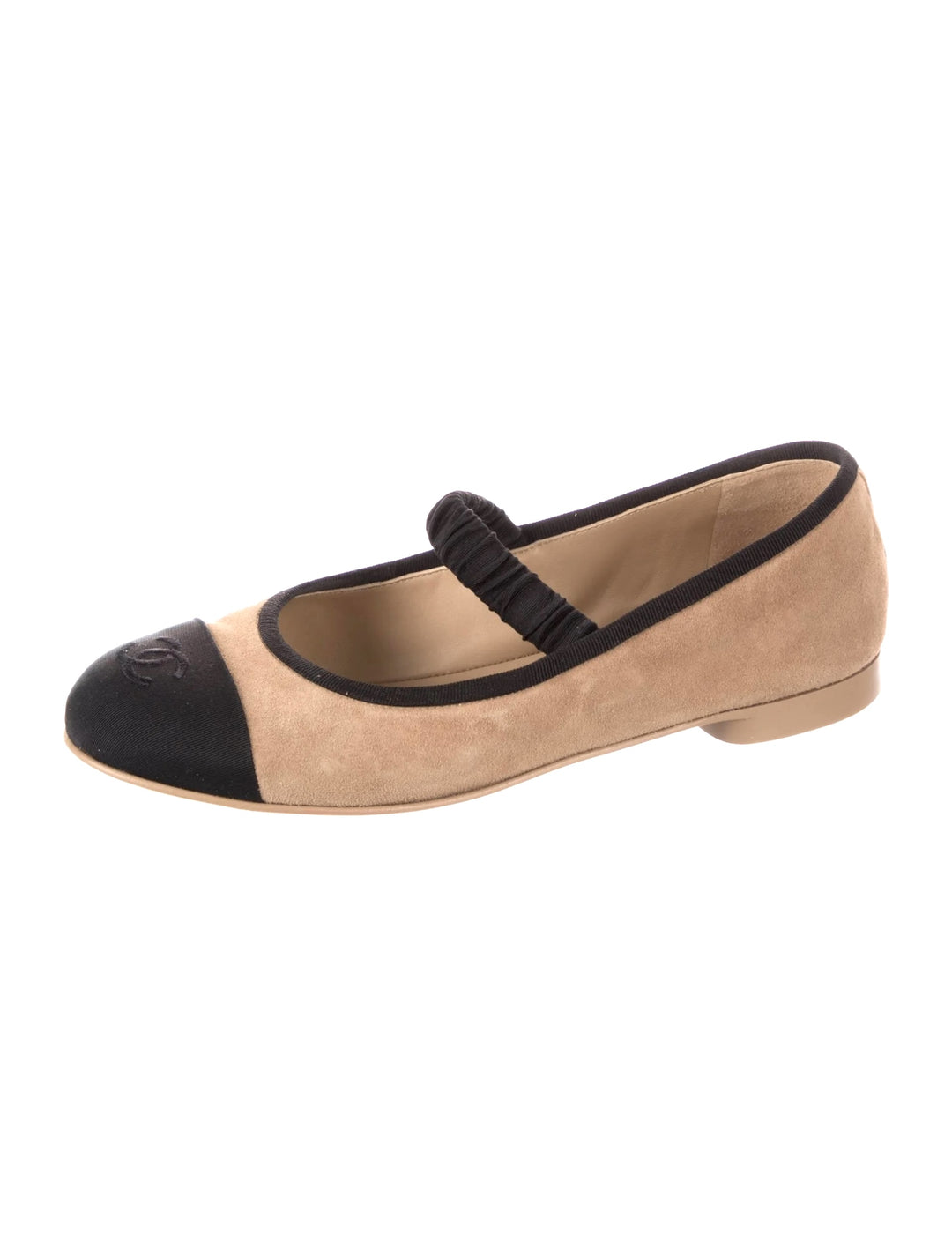 CHANEL GROSGRAIN SUEDE GOATSKIN MARY JANE BALLET FLATS