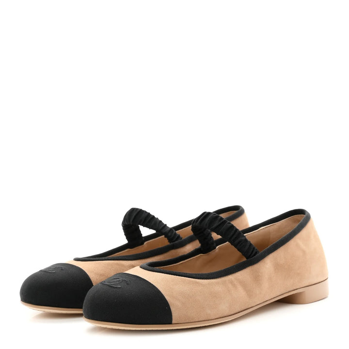 CHANEL GROSGRAIN SUEDE GOATSKIN MARY JANE BALLET FLATS
