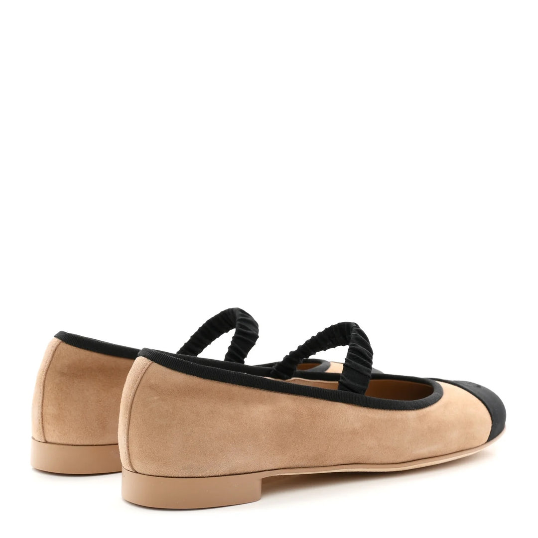 CHANEL GROSGRAIN SUEDE GOATSKIN MARY JANE BALLET FLATS