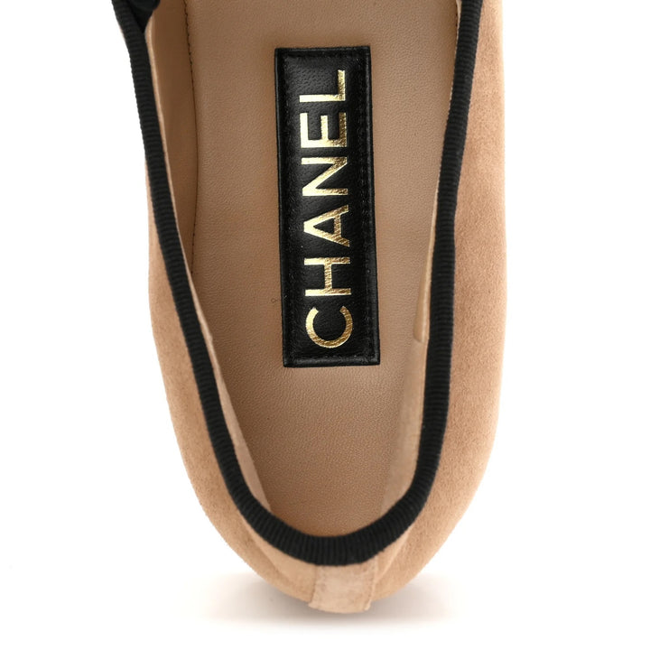 CHANEL GROSGRAIN SUEDE GOATSKIN MARY JANE BALLET FLATS