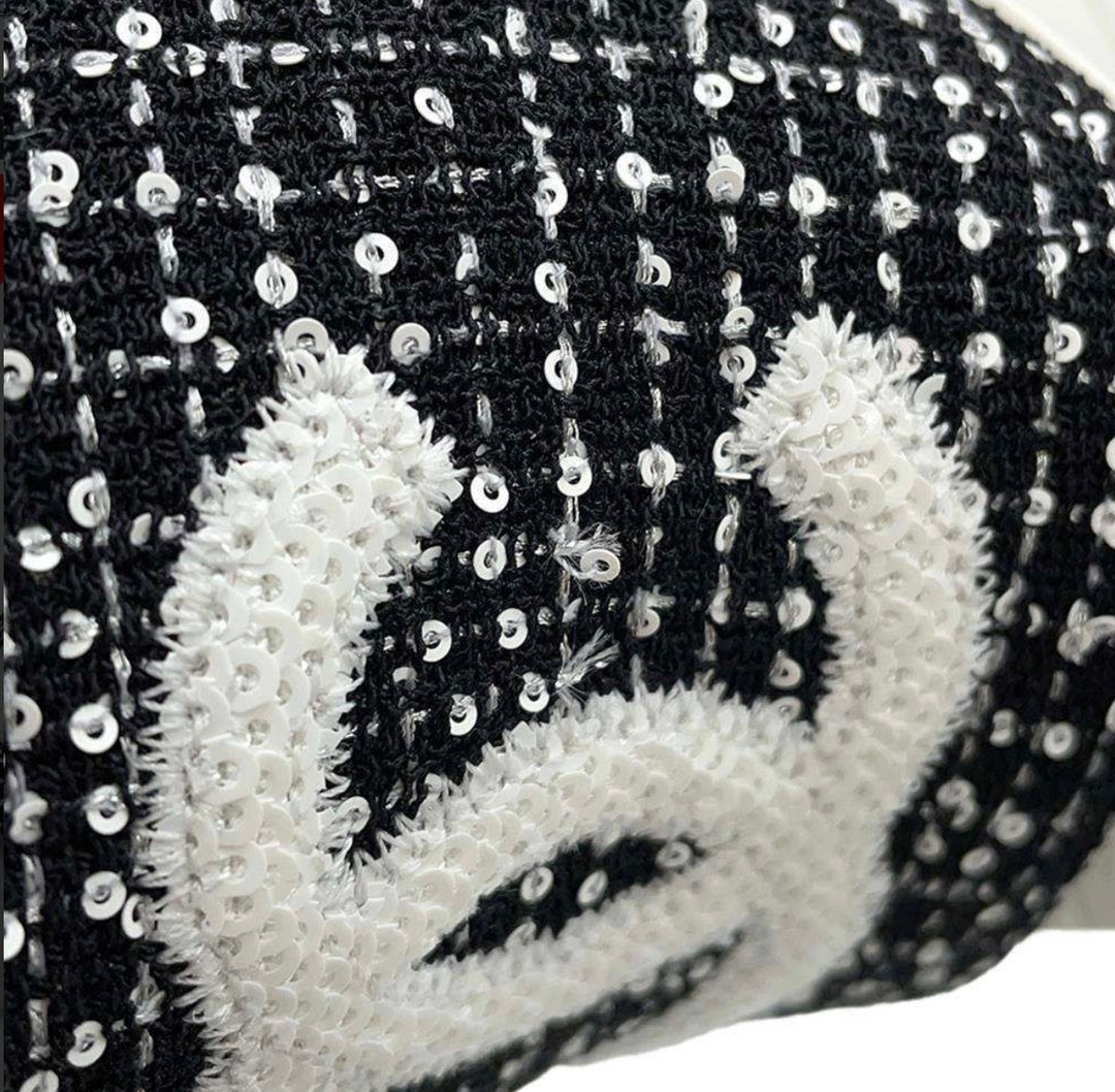 CHANEL CC LOGO SEQUINED TWEED PLATFORM WEDGE HEEL SLINGBACK SANDALS