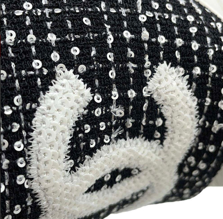 CHANEL CC LOGO SEQUINED TWEED PLATFORM WEDGE HEEL SLINGBACK SANDALS