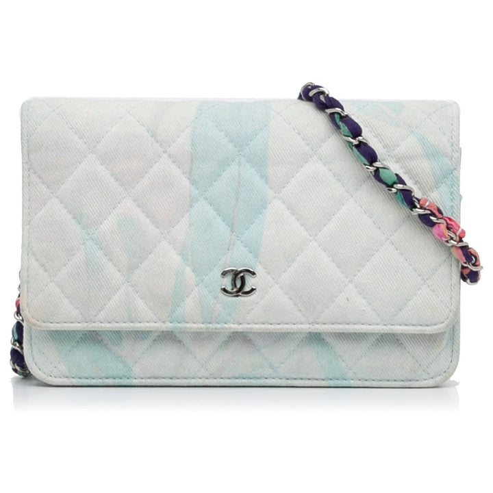 CHANEL JUNGLE QUILTED DENIM WALLET ON CHAIN