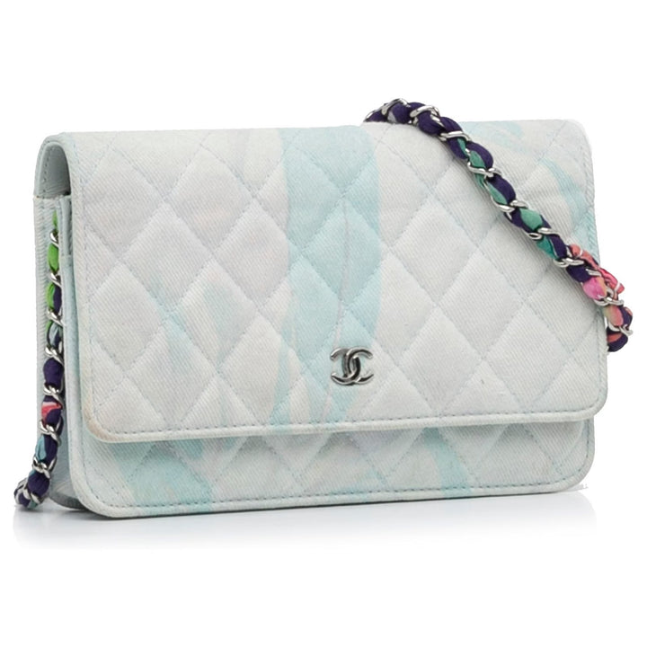CHANEL JUNGLE QUILTED DENIM WALLET ON CHAIN