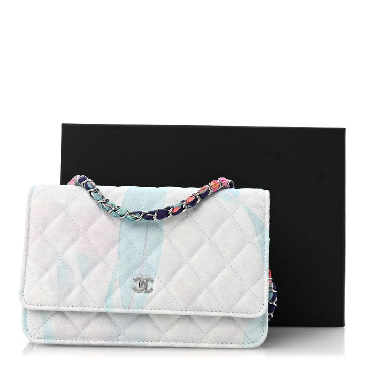 CHANEL JUNGLE QUILTED DENIM WALLET ON CHAIN
