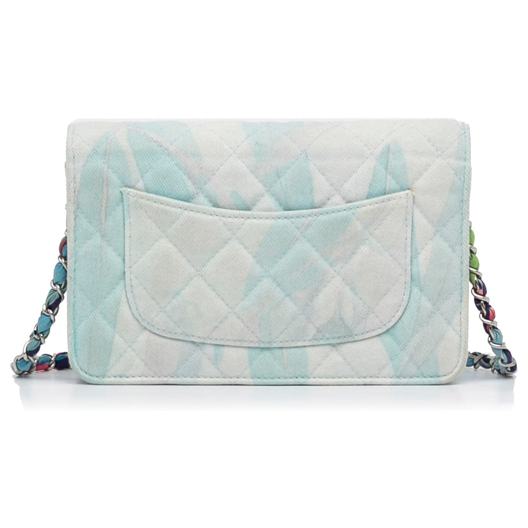 CHANEL JUNGLE QUILTED DENIM WALLET ON CHAIN