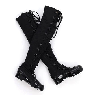 CHANEL CC LACE-UP KNEE HIGH SNOW BOOTS – Caroline's Fashion Luxuries