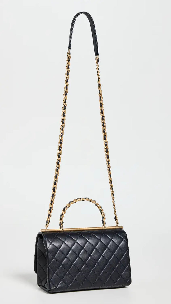 CHANEL TWO-TONE CHAIN QUILTED LAMBSKIN TOP HANDLE FLAP BAG