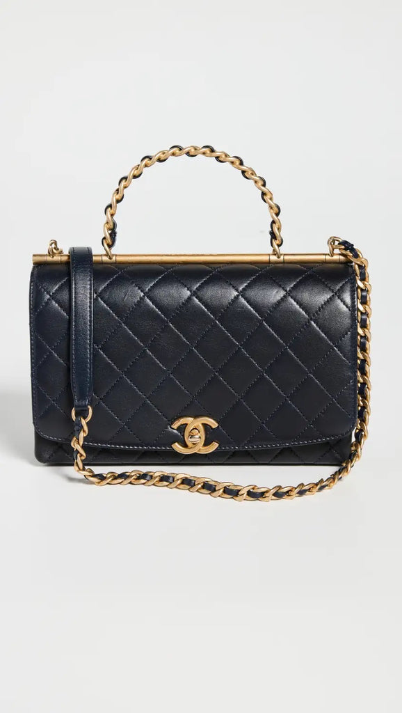 Chanel Two Tone Chain Handle Flap Bag Quilted Lambskin Small