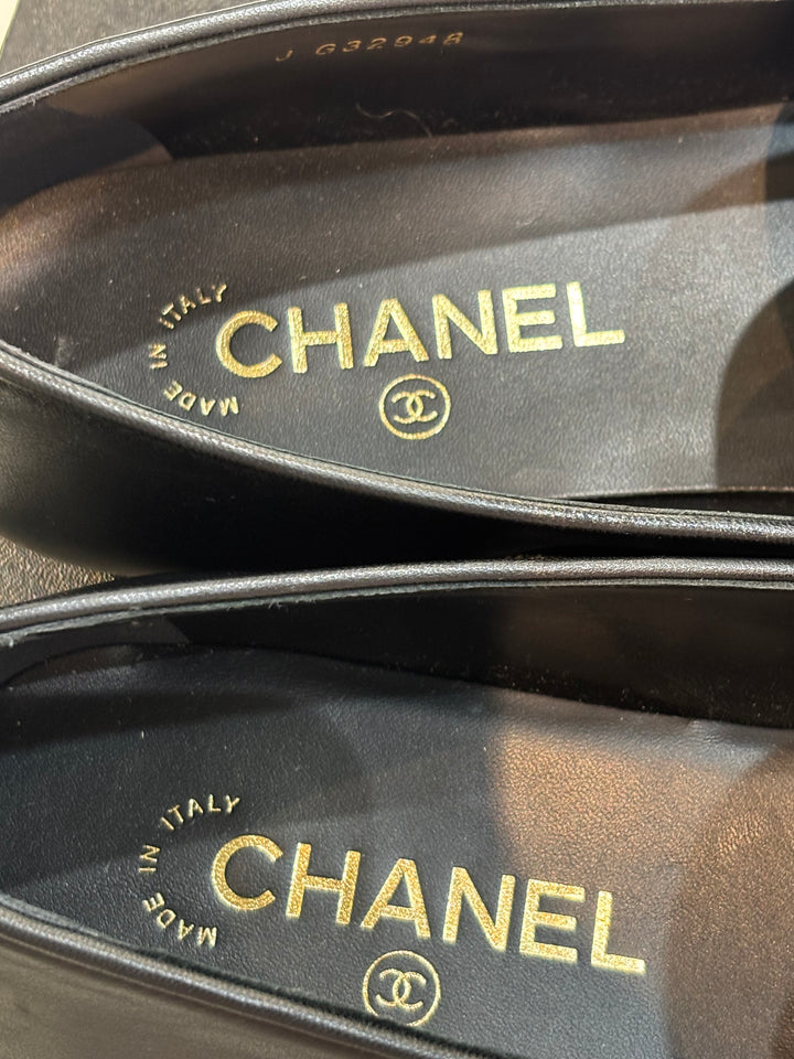 CHANEL LAMBSKIN LEATHER CRYSTAL CC OPERA MOCCASIN LOAFERS