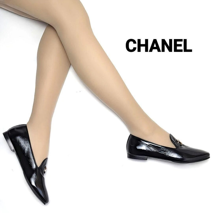 CHANEL LAMBSKIN LEATHER CRYSTAL CC OPERA MOCCASIN LOAFERS