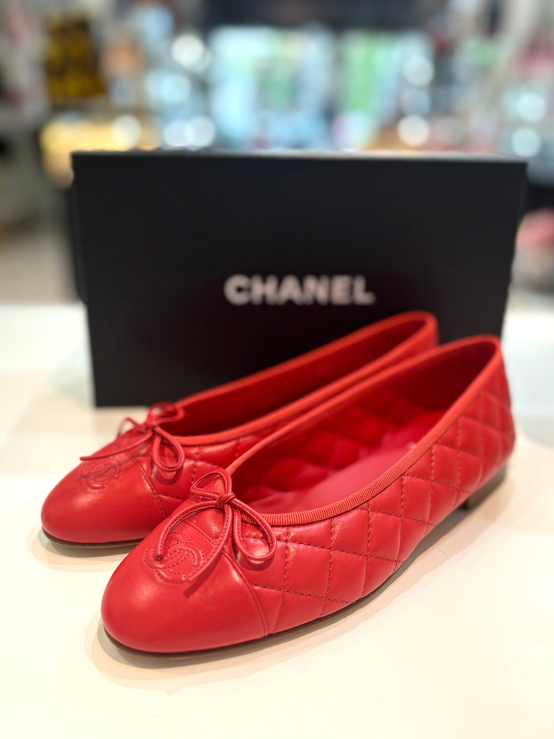 CHANEL LAMBSKIN QUILTED CC CAP TOE BALLET FLATS