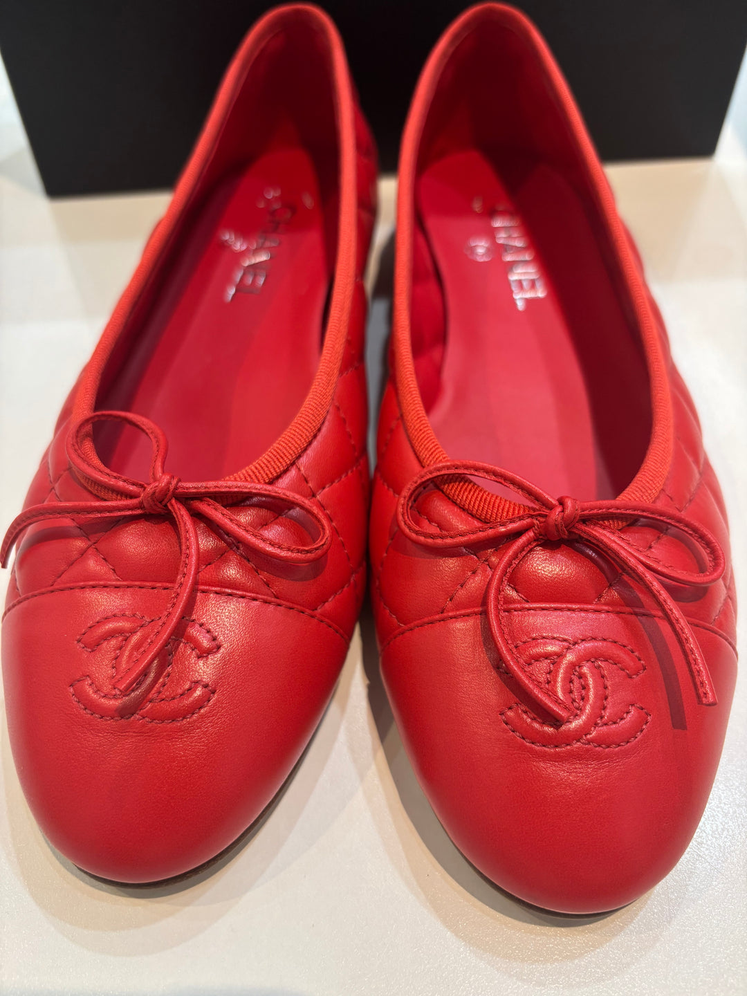 CHANEL LAMBSKIN QUILTED CC CAP TOE BALLET FLATS